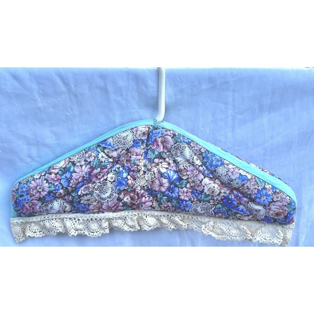 Vintage Handmade Cottagecore Padded Hanger Floral Lace Shabby Chic Decor